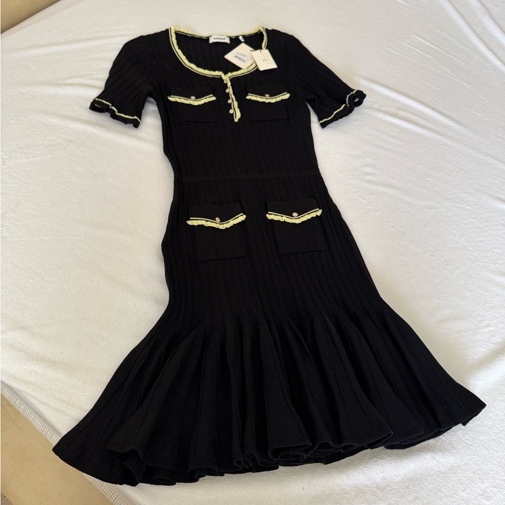 Sandro Black Dress with Cream Accents